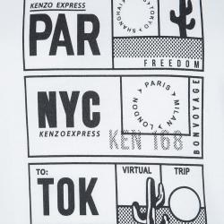 Pre Owned Kenzo White Jersey Printed Crew Neck T-Shirt L