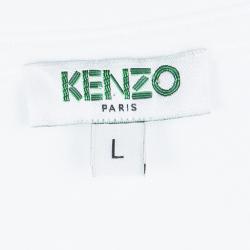 Pre Owned Kenzo White Jersey Printed Crew Neck T-Shirt L