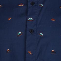 Pre Owned Kenzo Navy Blue Cotton Spaceship Print Long Sleeve Buttondown Slim Fit Shirt L