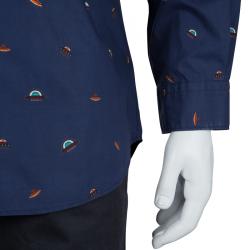 Pre Owned Kenzo Navy Blue Cotton Spaceship Print Long Sleeve Buttondown Slim Fit Shirt L