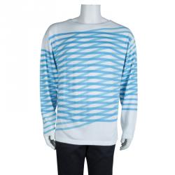 Pre Owned Kenzo White Criss Cross Striped Sweater XL