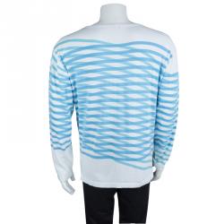 Pre Owned Kenzo White Criss Cross Striped Sweater XL