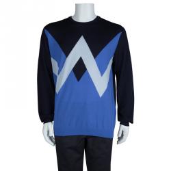 Pre Owned Kenzo Navy Blue Colorblock Crew Neck Sweater XXL