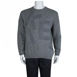 Pre Owned Kenzo Grey Wool Flock Printed Sweater XXL 