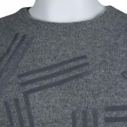 Pre Owned Kenzo Grey Wool Flock Printed Sweater XXL 