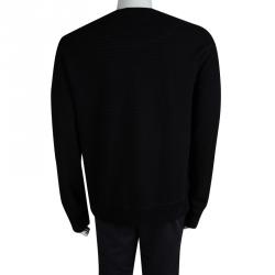 Pre Owned Kenzo Black Striped Knit Embroidered Tiger Motif Sweatshirt XXL