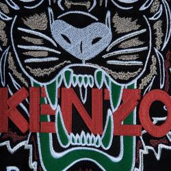 Pre Owned Kenzo Black Striped Knit Embroidered Tiger Motif Sweatshirt XXL