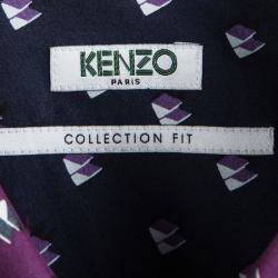 Pre Owned Kenzo Navy Blue Contrast Collar Printed Button Down Shirt XL