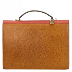 Lancel Bi Color Lizard Embossed Leather Attache Briefcase