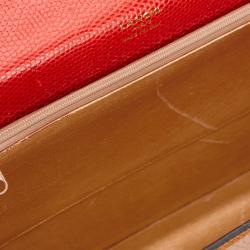 Lancel Bi Color Lizard Embossed Leather Attache Briefcase