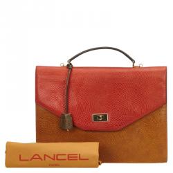 Lancel Bi Color Lizard Embossed Leather Attache Briefcase