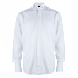 Pre Owned Lanvin White Herringbone Cotton Long Sleeve Button Front Shirt L
