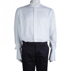 Pre Owned Lanvin White Herringbone Cotton Long Sleeve Button Front Shirt L