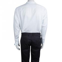 Pre Owned Lanvin White Herringbone Cotton Long Sleeve Button Front Shirt L