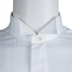 Pre Owned Lanvin White Herringbone Cotton Long Sleeve Button Front Shirt L