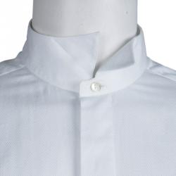 Pre Owned Lanvin White Herringbone Cotton Long Sleeve Button Front Shirt L