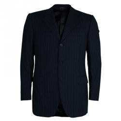 Pre Owned Lanvin Men's Black Striped Suit M