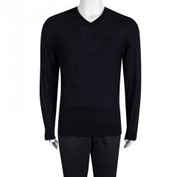 Pre Owned Lanvin Navy Blue Merinos Wool V-Neck Sweater L