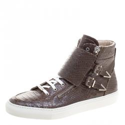 Le Silla Brown Python Embossed Leather High Top Sneakers Size 44