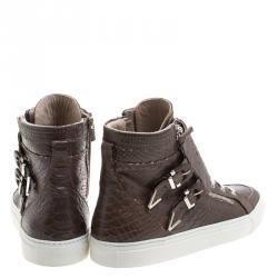 Le Silla Brown Python Embossed Leather High Top Sneakers Size 44