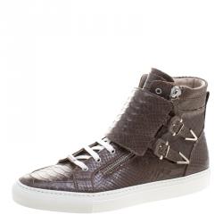 Le Silla Brown Python Embossed Leather High Top Sneakers Size 43