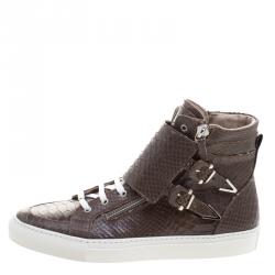 Le Silla Brown Python Embossed Leather High Top Sneakers Size 43