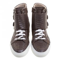 Le Silla Brown Python Embossed Leather High Top Sneakers Size 43