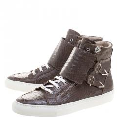 Le Silla Brown Python Embossed Leather High Top Sneakers Size 43