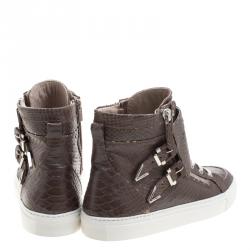 Le Silla Brown Python Embossed Leather High Top Sneakers Size 43
