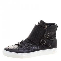 Le Silla Black Python Embossed Leather High Top Sneakers Size 41.5