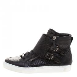 Le Silla Black Python Embossed Leather High Top Sneakers Size 41.5