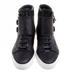 Le Silla Black Python Embossed Leather High Top Sneakers Size 41.5