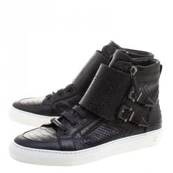 Le Silla Black Python Embossed Leather High Top Sneakers Size 41.5