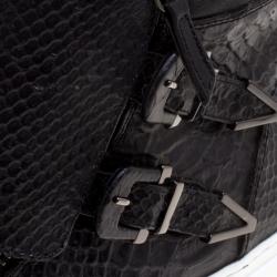 Le Silla Black Python Embossed Leather High Top Sneakers Size 41.5