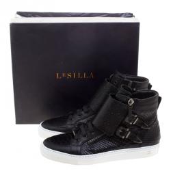 Le Silla Black Python Embossed Leather High Top Sneakers Size 41.5
