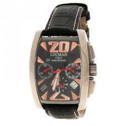 Locman Black Limited Edition Panorama N.137/300 Alligator Leather Men's Wristwatch 37MM