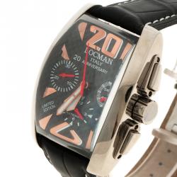 Locman Black Limited Edition Panorama N.137/300 Alligator Leather Men's Wristwatch 37MM