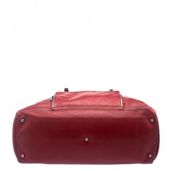 Longchamp Red Embossed Leather Travel Satchel