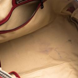 Longchamp Red Embossed Leather Travel Satchel