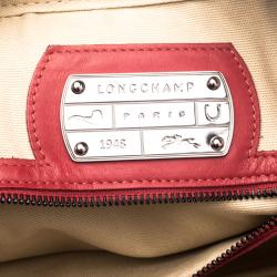 Longchamp Red Embossed Leather Travel Satchel