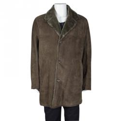 Pre Owned Loro Piana Brown Shearling Lined Suede Coat XXL