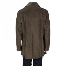 Pre Owned Loro Piana Brown Shearling Lined Suede Coat XXL