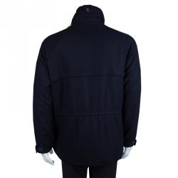 Pre Owned Loro Piana Navy Blue Herringbone Cashmere Winter Sports Jacket L