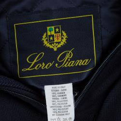 Pre Owned Loro Piana Navy Blue Herringbone Cashmere Winter Sports Jacket L