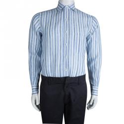 Pre Owned Loro Piana Blue Striped Linen Long Sleeve Button Front Shirt S
