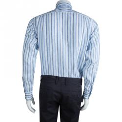 Pre Owned Loro Piana Blue Striped Linen Long Sleeve Button Front Shirt S
