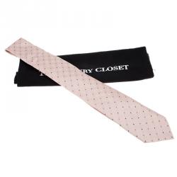 مملوكة مسبقًا ربطة عنق لوي فيتون حرير منقط طبع LV وردية