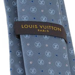 Pre Owned ربطة عنق لوي فيتون طبع LV دوائر ونقط حرير رصاصي