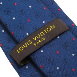 Pre Owned Louis Vuitton Navy Blue Silk LV Circle Dots Tie