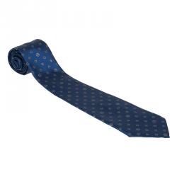 Pre Owned Louis Vuitton Blue Monogram Clover Silk Tie